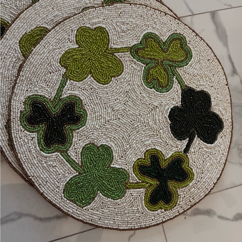 Elegant Beaded Clover Placemat - Different shades of green.